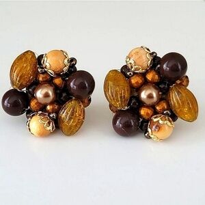 Earrings Vintage Germany Clip On Brown Amber Earrings #0182